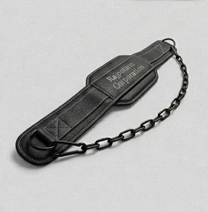 Custom Home Exercise Gym Leather Dip Belt With Chain Protective Nylon Weightlifting Back Support Leather Belt - Product Image 3