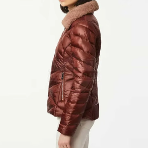 Chaqueta Acolchada Chevron para Mujer con Cuello de Sherpa Sintética, Ajuste Delgado, Abrigo de Invierno de Lujo con Exterior de Satén, OEM - Product Image 3