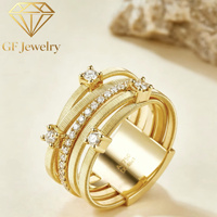 18K Gelbgold Fünfreihiger Runder Labor-Diamant Breiter Statement-Ring Strukturierter Mehrbandiger Cocktail-Schmuck Luxuriöses Maßdesign