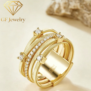 Bague large en or jaune 18 carats avec cinq rangées de diamants ronds cultivés en laboratoire, texture multi-bandes, bijou de cocktail de luxe, design personnalisé - Product Image 5