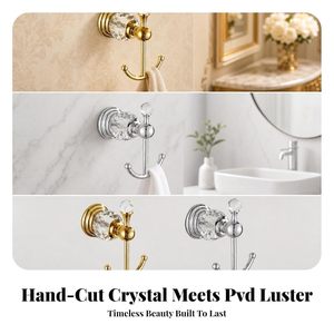 Crochet mural double en verre cristal de luxe pour salle de bain, finition chromée, crochet décoratif pour serviettes, vêtements et manteaux, avec bouton en cristal - Product Image 6