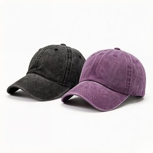 Washed Cotton Baseball Cap 6-Panel Adjustable Solid Color Unisex Casual <b>Hat</b> Black <b>Purple</b> - Product Image 1
