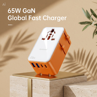 Adaptateur de prise USB-C à faible MOQ, multi-ports, mini, universel, chargeur ultra-fin 65W Gan, adaptateur de voyage avec prise EU, UK, US