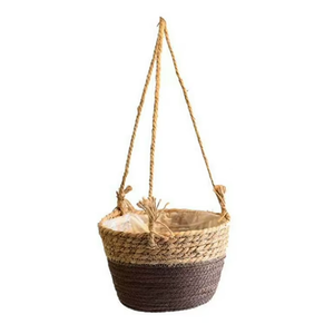 Pot suspendu en jonc de mer tressé fait main, style bohème, panier à fleurs rustique avec cordelette pour usage intérieur et extérieur - Product Image 1