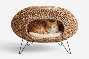 BANAWOOD Handmade Water Hyacinth Cat <b>Bed</b> Woven Pet <b>House</b> Eco Friendly Cat Cave with Cushion Natural Pet Furniture Wholesale OEM - Product Image 2