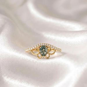 Natural <b>Green</b> Moss Agate Pear <b>Ring</b> Nature Inspired Engagement <b>Ring</b> Handmade 925 Sterling Silver 18K Gold Filled Wedding <b>Ring</b> - Product Image 5