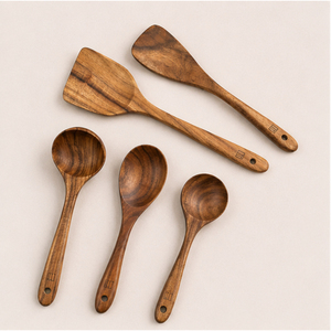 Ensemble de cuillères de cuisine écologiques de qualité supérieure, spatule en bois naturel antiadhésive, louche, cuillère à salade, ustensiles de cuisine à long manche - Product Image 5