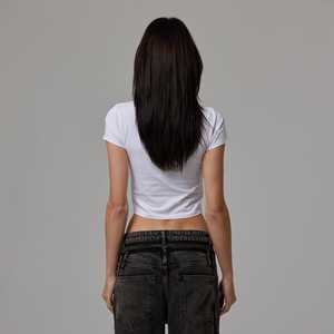 Camiseta Corta Ajustada de Algodón Acanalado Elástico para Mujer, Cuello Redondo, Manga Corta, Estilo Urbano Y2K, Moda de Verano, Venta al por Mayor - Product Image 5