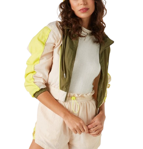 Chaqueta Corta de Nailon Ligero con Efecto Arrugado, Estilo Urbano, Paneles de Neón, Cuello Alto y Cremallera, Tipo Windrunner - Product Image 3