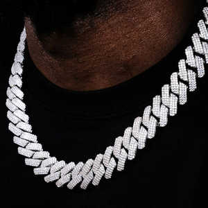Collier chaîne cubaine en argent sterling 925, largeur 15 mm, serti de diamants sur 3 rangs, style hip-hop, bijoux fins - Product Image 6