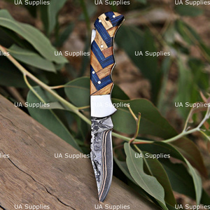 Couteau de poche pliant en cuivre damas forgé à la main, avec système de verrouillage arrière, fait main, EDC, pour le camping, la chasse, lame pointe clip, manche en bois - Product Image 4