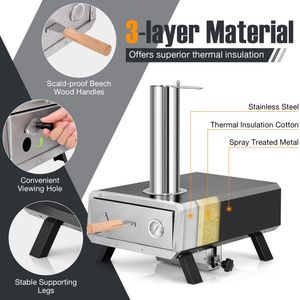 Horno de Pizza Portátil para Exteriores, Piedra para Pizza Redonda Giratoria de 12 Pulgadas, Estufa de Leña para Cocinar al Aire Libre - Product Image 6