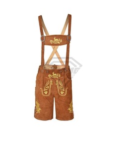 Pantalones Cortos de Cuero Genuino Bávaro Trachten Lederhosen de Cintura Media, Calidad Premium, Traje de Oktoberfest, Pantalones Cortos Bordados - Product Image 1