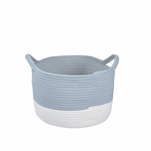 Ensemble de 2 paniers de rangement ronds tissés avec un design bicolore en crème et vert menthe pour l'organisation du salon - Product Image 4