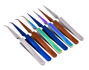 Pince à épiler professionnelle d'extension de cils en acier inoxydable de 12cm pointes droites et incurvées outil de Fiber de Volume enduit de Plasma arc-en-ciel - Product Image 1