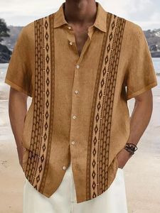 Chemises décontractées pour hommes à manches courtes imprimées, col boutonné, tissu popeline respirant en polyester/coton, coupe classique pour l'été - Product Image 4