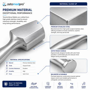 Maillet à os de Toronto 8 pouces (20,3 cm) Surface 5,7 cm x 4,8 cm 24 oz 30 oz Instrument chirurgical orthopédique Certifié CE Classe I Zetomed Pro - Product Image 5