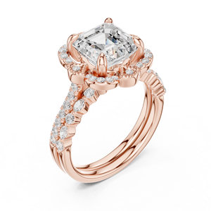Anillo con diamantes cultivados en laboratorio con corte Asscher y detalles vintage (piedras laterales de corte redondo), certificado GRA, en oro rosa de 14 quilates. - Product Image 5