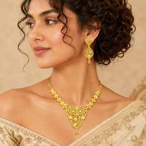 Wholesale <b>Fashion</b> <b>Necklaces</b> 14K18K24K Micron Gold Plated Forming <b>Necklaces</b> Traditional Floral Design Matching Drop Earrings Set - Product Image 3