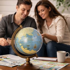 Globe de bureau exécutif avec base en bois et support en fer |   Globe terrestre éducatif pour la décoration de bureau et de table d'étude - Product Image 3