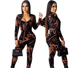 Mono negro de tirantes para mujer con estampado de letras naranjas, cintura alta, leggings ajustados de cuerpo entero, ropa de calle, primavera-verano - Product Image 6