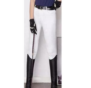 Pantalones de equitación de cintura alta para mujer, largos, de punto, de algodón y elastano, elásticos en cuatro direcciones, de color liso, con cierre de botón, personalizables. - Product Image 5