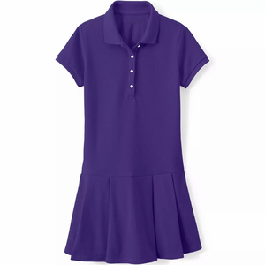 Robe uniforme scolaire en coton bleu pour filles, style jupe à manches courtes en tissu tricoté - Product Image 6