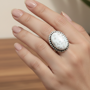 Natural Pink Larimar Gemstone <b>Ring</b> 925 Sterling <b>Silver</b> Handmade Oval Cabochon Beaded Vintage Statement Jewelry for Women <b>Men</b> Her - Product Image 2