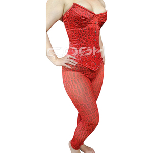 Compra Nuestro Conjunto de Corsé Reductor de Cintura con Estampado de Cocodrilo Rojo y Leggings Estampados - Product Image 2