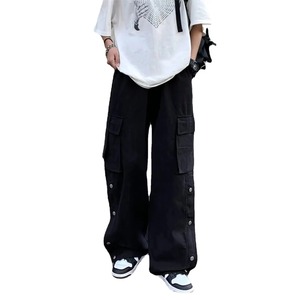 Pantalones Cargo Negros para Mujer, Pantalones Casuales Utilitarios con Múltiples Bolsillos, Corte Holgado, Estilo Hip Hop, Cintura Elástica, Material de Lona - Product Image 1