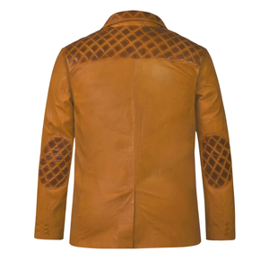 Blazer en cuir véritable marron pour homme, simple boutonnage, col rabattu, coupe ajustée, style décontracté chic - Product Image 3