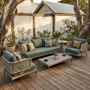 Ensemble <span class=keywords><strong>de</strong></span> <span class=keywords><strong>salon</strong></span> <span class=keywords><strong>de</strong></span> <span class=keywords><strong>jardin</strong></span> moderne en aluminium, résistant aux intempéries, avec <span class=keywords><strong>table</strong></span> basse en corde tressée pour <span class=keywords><strong>jardin</strong></span>, Australie - Product Image 4