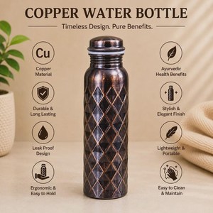 Copper <b>Bottle</b> With Attractive Design Hot Selling Copper <b>Bottle</b> Fully Finished Water <b>Bottle</b> with Diamond Pattern Portable <b>Bottle</b> - Product Image 6