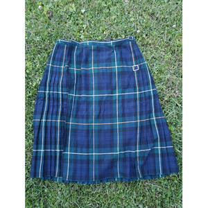 กระโปรงนักเรียนลายสก็อตทันสมัยแบบพันติดกัน ทำจากผ้าขนสัตว์แท้ 100% สำหรับผู้หญิง  พร้อมหัวเข็มขัดและจีบ - Product Image 1