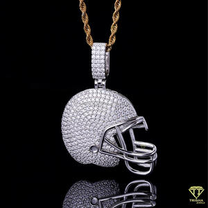 Designer Football Helmet <b>Charm</b> Pendant With Hand Set VVS Moissanite Diamonds in 925 Sterling <b>Silver</b> - Product Image 4