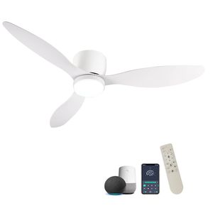 Ventilatore da soffitto LED intelligente da 52 pollici con telecomando, motore DC silenzioso, per interni ed esterni, a basso profilo, bianco - Product Image 1