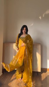 Conjunto de Salwar Kameez con lunares amarillos, vestido pakistaní para mujer con dupatta, sin arrugas, de secado rápido, para fiestas. - Product Image 5