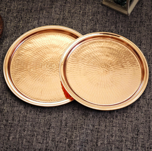 Handmade design vintage copper charger plate <b>Tray</b> antique finish metal charger plate Hammered rim decorative <b>dinner</b> charger - Product Image 5
