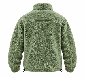 2026 Best Selling <b>Men's</b> Green <b>Fleece</b> Jacket Stand Collar Zipper Closure <b>Sherpa</b> Lining Winter Wear With Front Pockets Regular Fit - Product Image 2