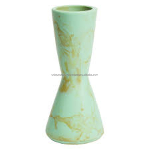 Vase sablier artisanal en résine bleue avec texture marbrée |   Vase à fleurs artistique moderne pour décoration contemporaine - Product Image 1