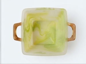 Bol carré en résine avec poignées en résine, vert et jaune tie-dye, sans danger pour les aliments, lavage à la main uniquement, ustensile - Product Image 2