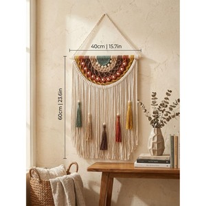 Bohemian Macrame Wall Hanging Abstract Geometric Design 40x60cm Natural Fiber Home Decor Living Room Art Piece <b>Single</b>-Piece - Product Image 1