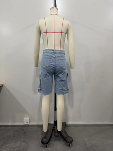 2025 Winter Mid Waist Regular <b>Boot</b> Cut Denim Cargo Shorts Plus Size Quick Dry <b>Vintage</b> Nylon/Cotton Medium Wash Illusion Women - Product Image 3
