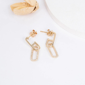 ต่างหูเพชรทรงหยดน้ำแบบคลิปหนีบกระดาษสีเหลืองทอง - Product Image 6