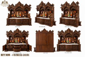 Grand Hand-Carved Wooden Temple for Home Big Size Teak Wood Peacock Carving Pooja Mandirs Customized Large Pooja Units for Sale - Product Image 6