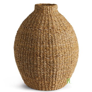 Vase en jonc de mer écologique fait main avec poignées, vase décoratif rustique tissé naturellement pour la décoration de maison moderne de style farmhouse - Product Image 6