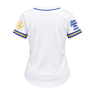 Maillot de baseball personnalisé Sigma Gamma Rho pour femme, chemise de sport boutonnée de sororité grecque, lettres brodées, vêtements décontractés en gros - Product Image 2