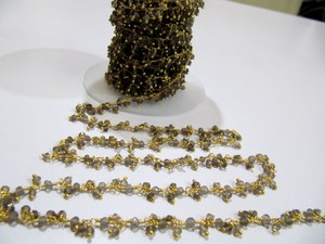 Natural Smoky Quartz Rondelle Faceted 3mm Beads Wire Wrapped Thick Dangling <b>Rosary</b> Beaded Chain - Product Image 6