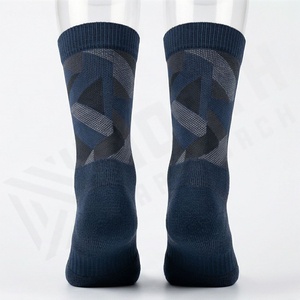 Crew <b>Socks</b> Geometric Pattern Navy Blue Breathable Knitted Regular Style Adult Daily Use - Product Image 2