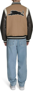 <b>Men's</b> Brown Bomber <b>Jacket</b> PU <b>Leather</b> Sleeves Solid Color Zipper Closure Casual Style Autumn Wear Regular Fit Turn-down Collar - Product Image 5